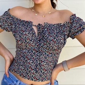 Off the Shoulder Flower Peplum Top